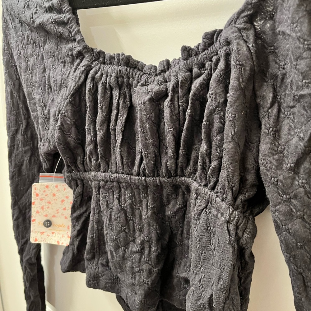 Free People Black Long Sleeve Fitted Blouse - Picture 8 of 8